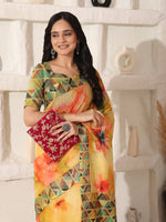 Thumbnail for Shivam Fabrics Yellow Linen Fabric Printed Saree