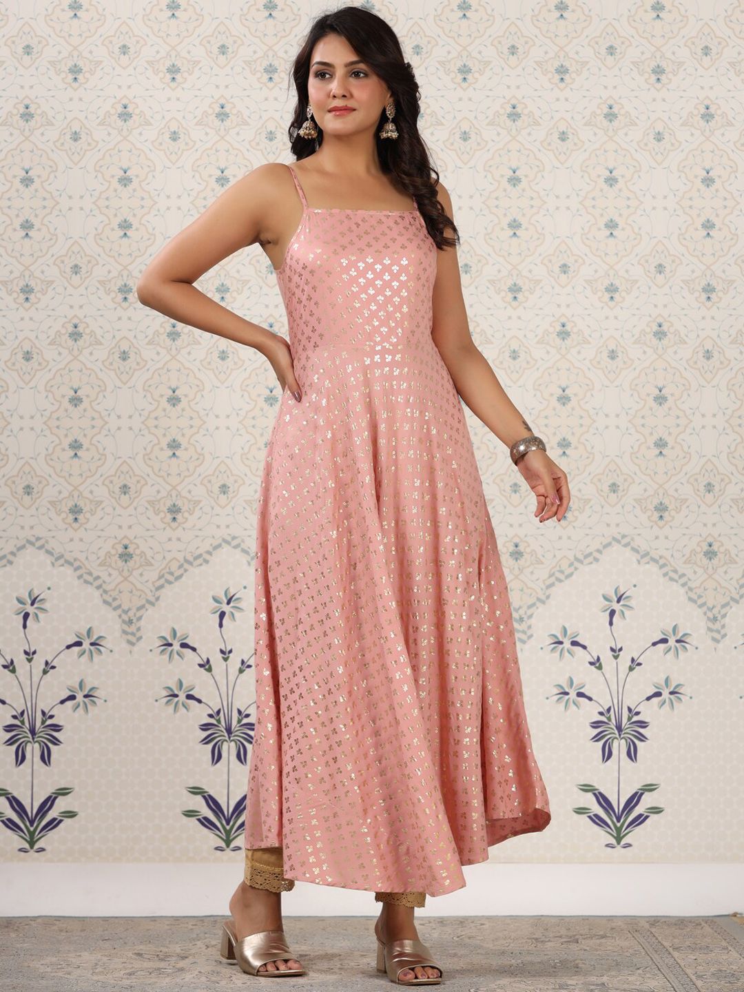 Ode by House of Pataudi Floral Printed Shoulder Straps Anarkali Kurta - Distacart