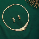 Thumbnail for Estele Gold-Polished Boomerang Designer Necklace Set with White Austrian Crystals for Women - Distacart