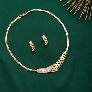 Estele Gold-Polished Boomerang Designer Necklace Set with White Austrian Crystals for Women - Distacart