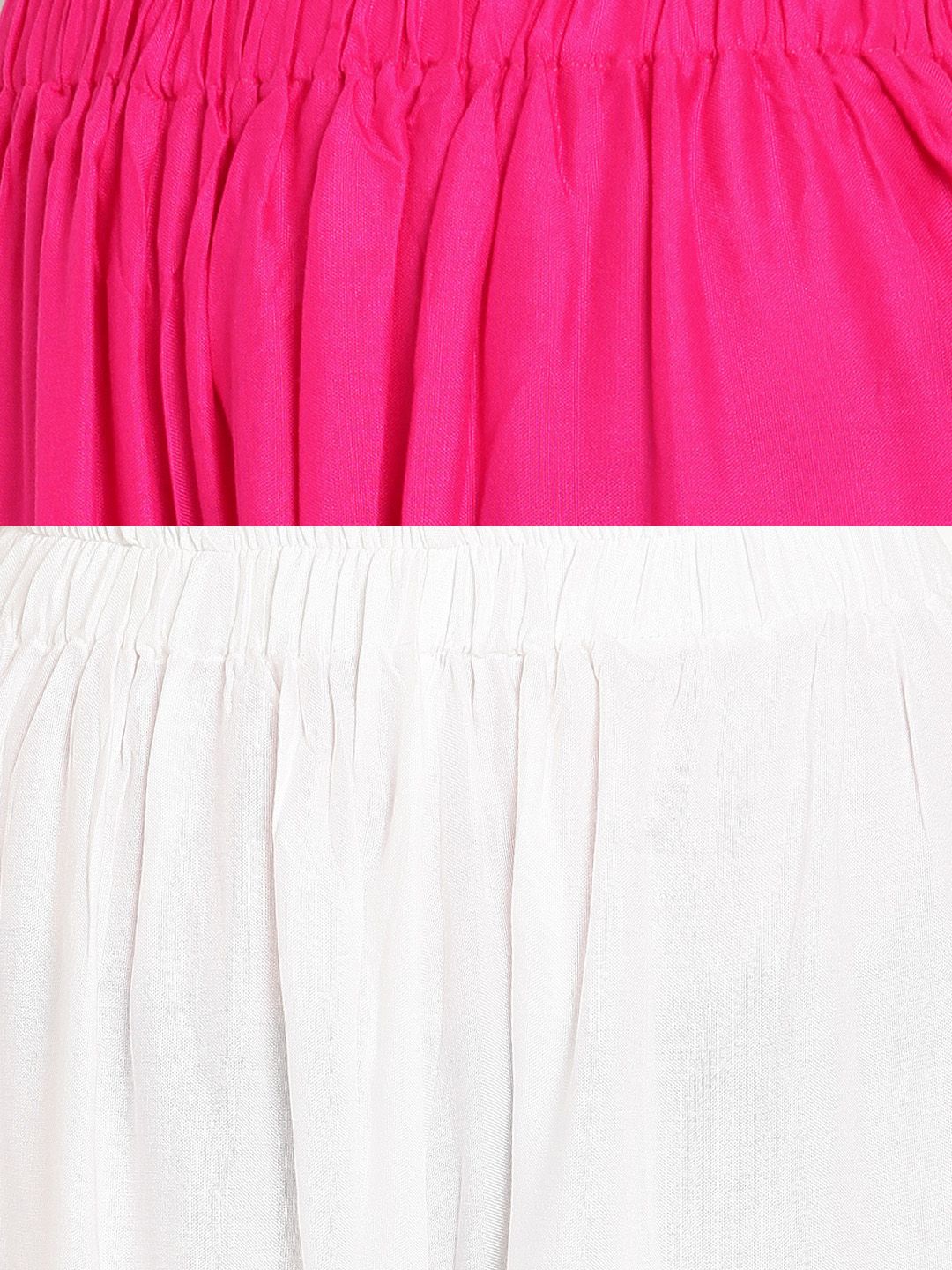 TAG 7 Women Pack Of 2 White & Pink Solid Flared Palazzos