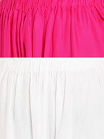 Thumbnail for TAG 7 Women Pack Of 2 White & Pink Solid Flared Palazzos