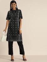 Thumbnail for All About You Women Black & Grey Printed Kurta with Trousers - Distacart