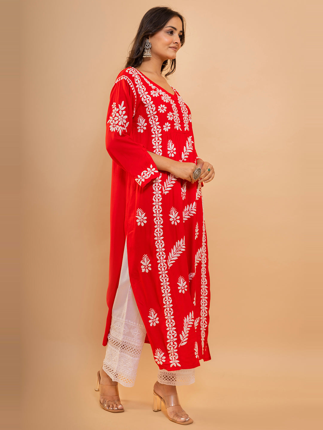 HOUSE OF KARI Cotton Floral Embroidered Chikankari Kurta - Distacart