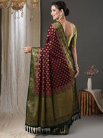 Thumbnail for Anouk Burgundy & Green Ethnic Motifs Woven Design Zari Pure Georgette Kanjeevaram Saree - Distacart