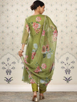 Thumbnail for Ode by House of Pataudi Floral Printed Angrakha Kurta With Trousers & Dupatta