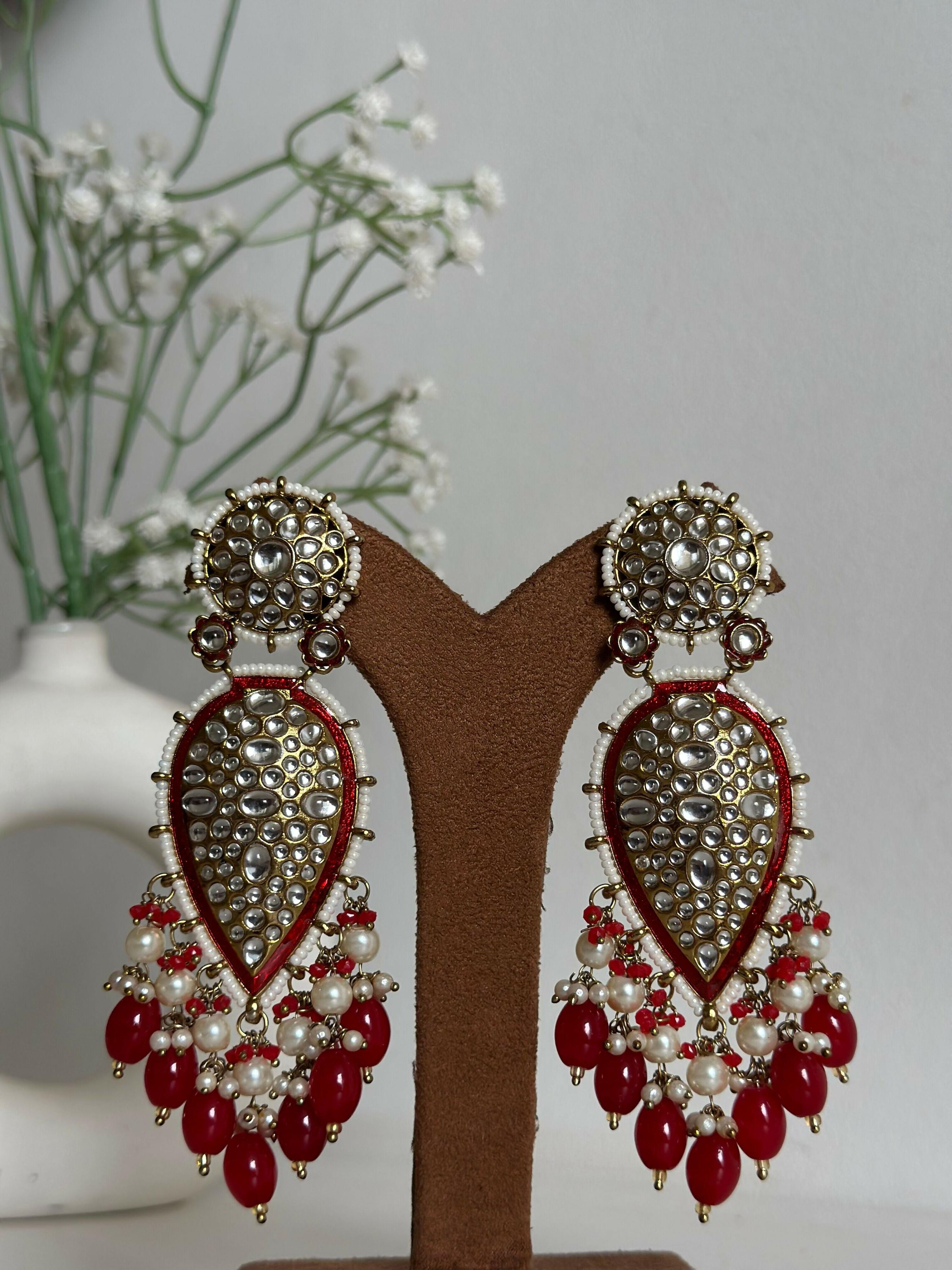 Red Kundan Drop Earrings By House of Ree - Distacart