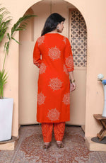 Thumbnail for Miravan Womens Floral Printed Straight Fit Kurta With Palazzo And Dupatta - Orange - Distacart