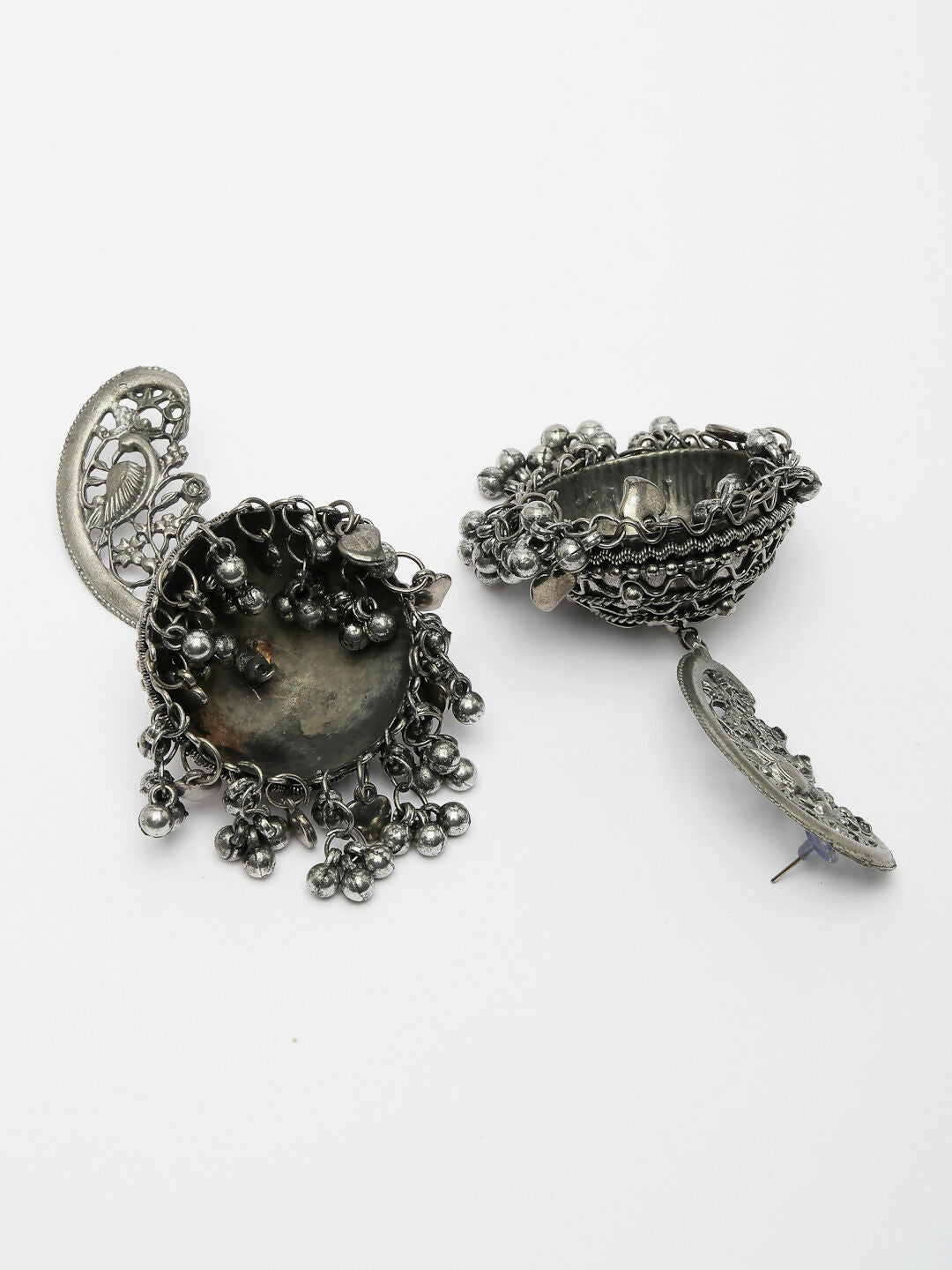 NVR Women's Silver-Plated Oxidised Dome Shaped Jhumka Earrings - Distacart