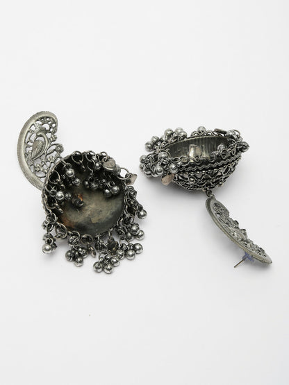 NVR Women's Silver-Plated Oxidised Dome Shaped Jhumka Earrings - Distacart