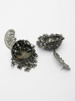 Thumbnail for NVR Women's Silver-Plated Oxidised Dome Shaped Jhumka Earrings - Distacart