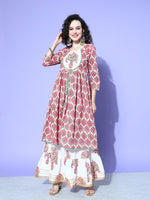 Thumbnail for All About You Women White Floral Printed Regular Gotta Patti Pure Cotton Kurta with Skirt & With Dupatta - Distacart