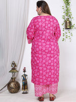 Thumbnail for Swasti Plus Size Leheriya Printed Gotta Patti Pure Cotton Kurta With Trousers & Dupatta