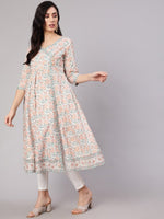 Thumbnail for Aks Floral Printed Cotton Anarkali Kurta - Distacart