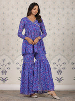 Thumbnail for Ode by House of Pataudi Bandhani Printed Angrakha Gotta Patti Kurti with Sharara - Distacart