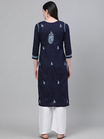 Thumbnail for ADA Women Blue Chikankari Hand Embroidered Cotton Straight Sustainable Handloom Kurta - Distacart