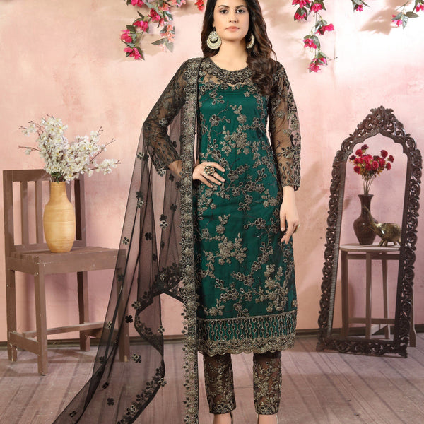 Anaita Green Embroidered Net Salwar Suit - Distacart