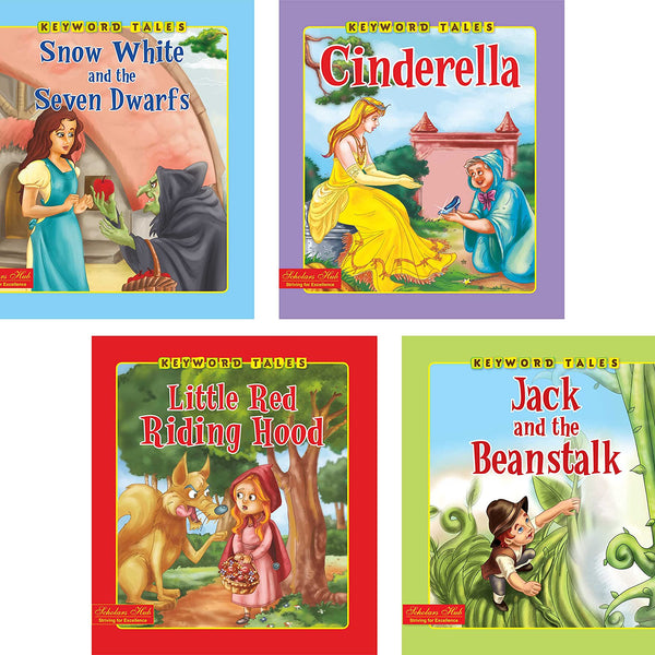 Storybook For Kids: Scholars Hub Keyword Tales Story Book Set-1 (Set Of 4 Story Books) (Illustrated) (For Ages 4+) | 64 Pages | Snow White And The Seven Dwarfs | Cinderella | Little Red Ridding Hood | Jack And The Beanstalk - Dista