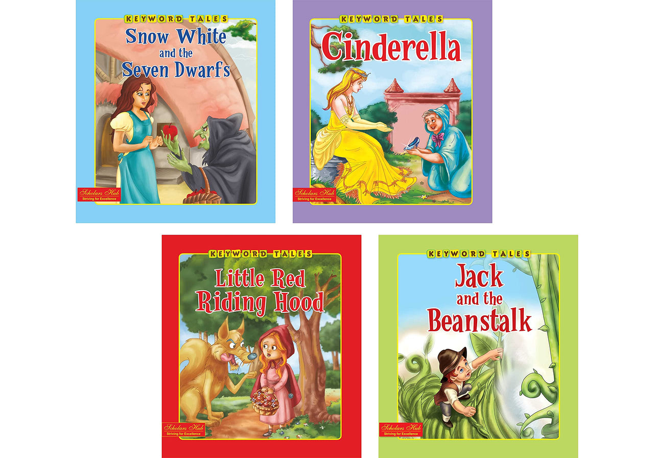 Storybook For Kids: Scholars Hub Keyword Tales Story Book Set-1 (Set Of 4 Story Books) (Illustrated) (For Ages 4+) | 64 Pages | Snow White And The Seven Dwarfs | Cinderella | Little Red Ridding Hood | Jack And The Beanstalk - Dista