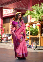 Thumbnail for Anaita Pink Designer Weaving Pure Silk Saree With Blouse - Distacart