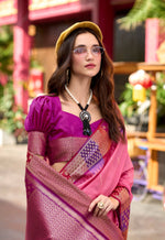 Thumbnail for Anaita Pink Designer Weaving Pure Silk Saree With Blouse - Distacart
