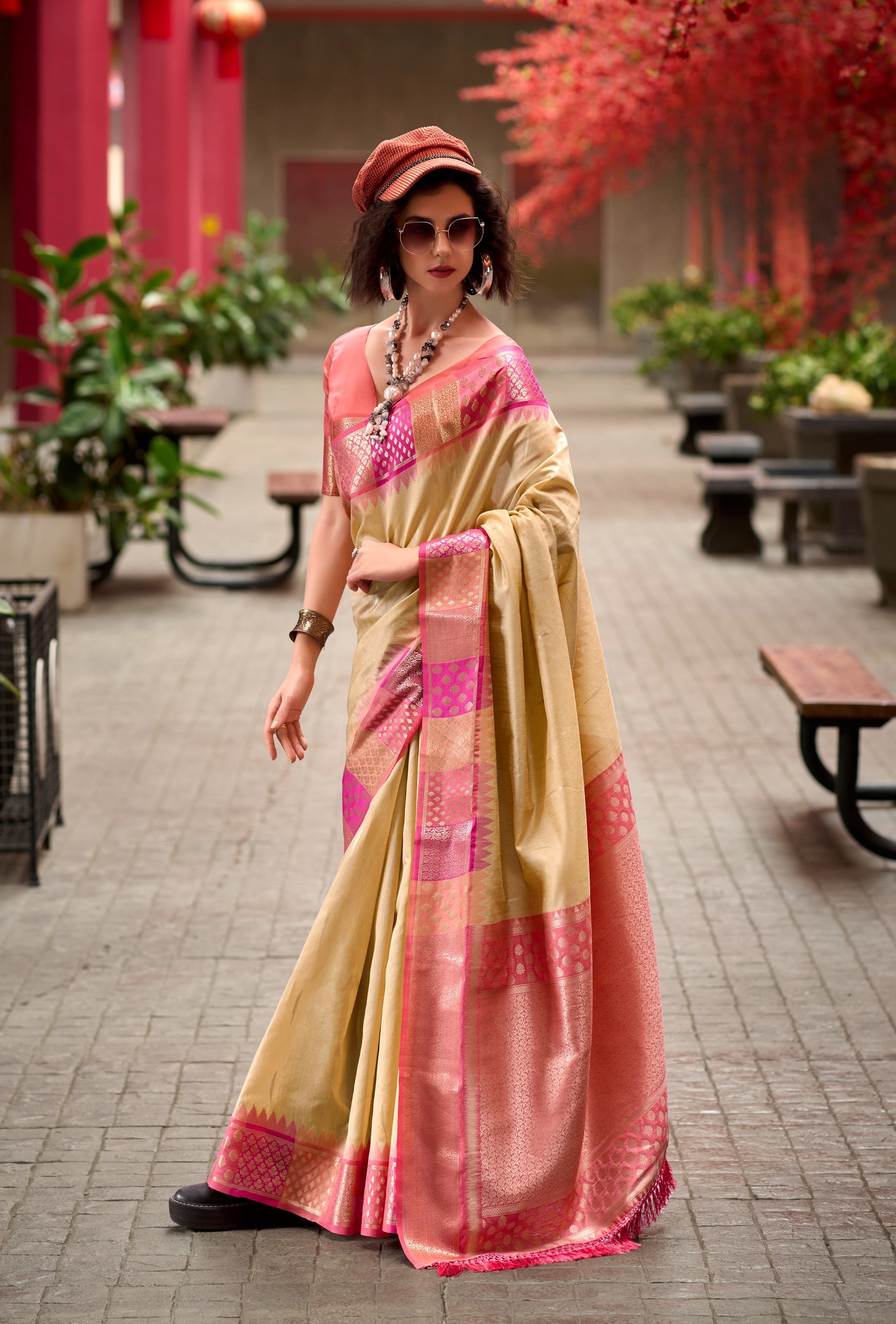 Anaita Cream Designer Weaving Pure Silk Saree With Blouse - Distacart