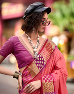 Thumbnail for Anaita Peach Designer Weaving Pure Silk Saree With Blouse - Distacart