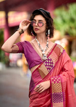 Thumbnail for Anaita Peach Designer Weaving Pure Silk Saree With Blouse - Distacart
