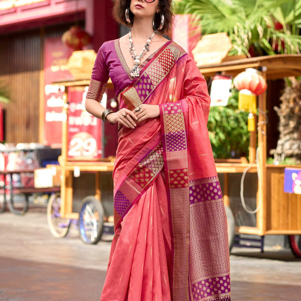 Anaita Peach Designer Weaving Pure Silk Saree With Blouse - Distacart