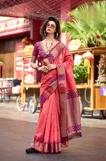 Thumbnail for Anaita Peach Designer Weaving Pure Silk Saree With Blouse - Distacart