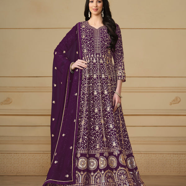 Anaita Purple Embroidered Faux Georgette Anarkali Suit - Distacart