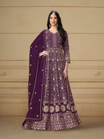 Thumbnail for Anaita Purple Embroidered Faux Georgette Anarkali Suit - Distacart