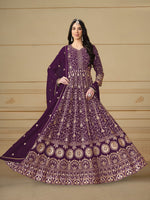 Thumbnail for Anaita Purple Embroidered Faux Georgette Anarkali Suit - Distacart