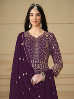 Thumbnail for Anaita Purple Embroidered Faux Georgette Anarkali Suit - Distacart