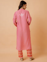 Thumbnail for HOUSE OF KARI Ethnic Motifs Embroidered Chikankari Straight Chanderi Silk Kurta - Distacart