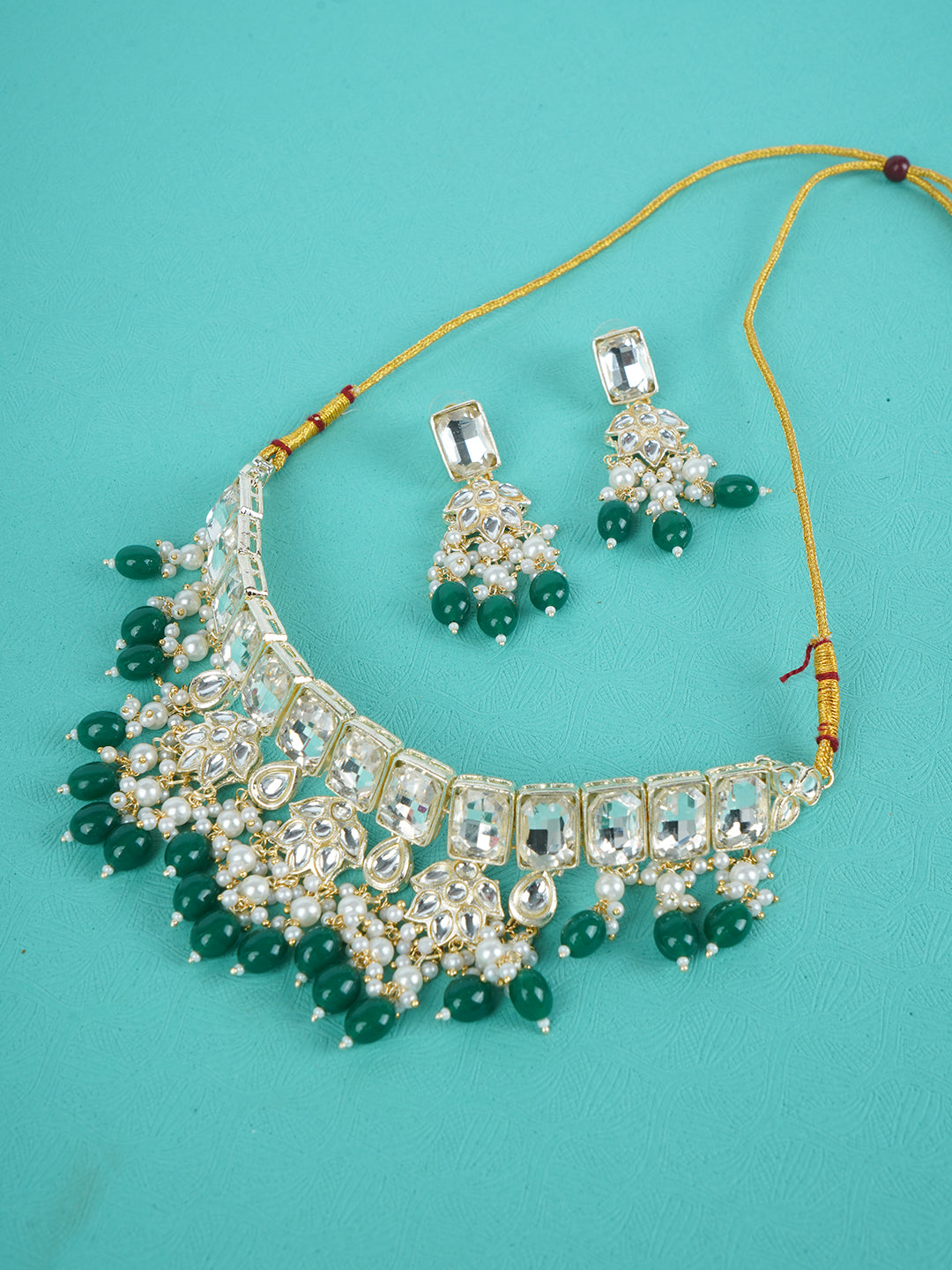 Divisha Alloy Gold-plated Green Traditional Jewellery Set