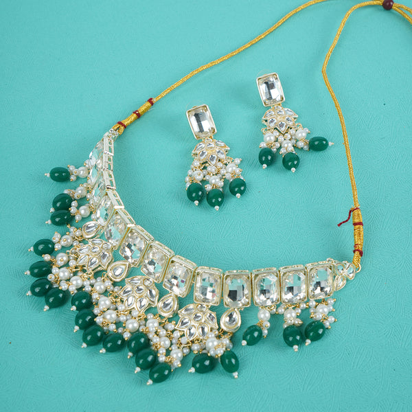 Divisha Alloy Gold-plated Green Traditional Jewellery Set - Distacart