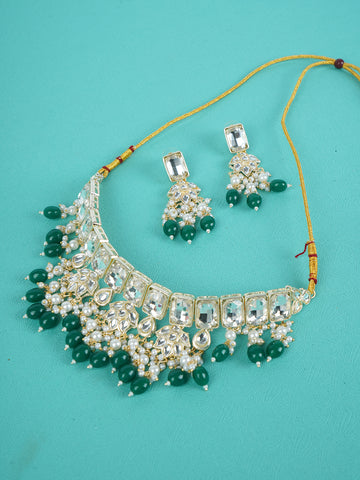 Divisha Alloy Gold-plated Green Traditional Jewellery Set - Distacart