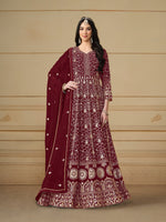 Thumbnail for Anaita Maroon Embroidered Faux Georgette Anarkali Suit - Distacart