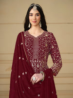 Thumbnail for Anaita Maroon Embroidered Faux Georgette Anarkali Suit - Distacart