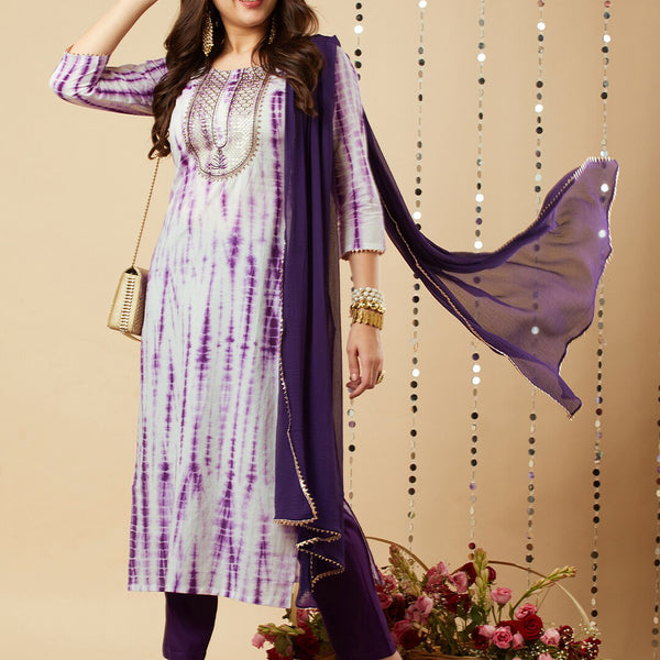 Kalini Ethnic Motifs Embroidered U-Neck Gotta Patti Kurta With Trouser & Dupatta - Distacart