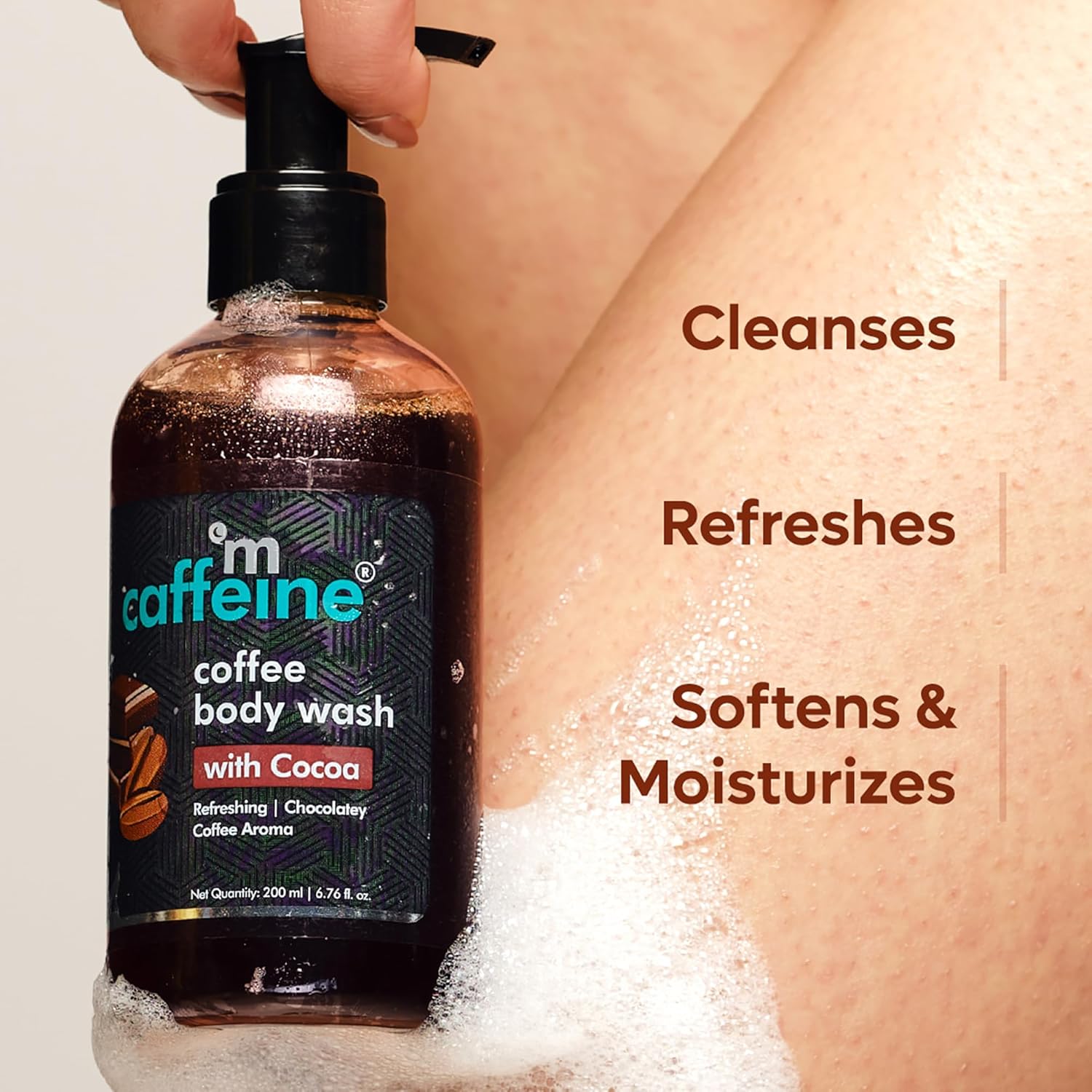 mCaffeine Coffee Body Wash with Cocoa for Refreshed & Moisturized Skin | Irresistible Chocolate Aroma | Vitamin E Rich Body Cleanser for Supple Skin | Sulphate Free Body Wash for Men & Women - 200 ml