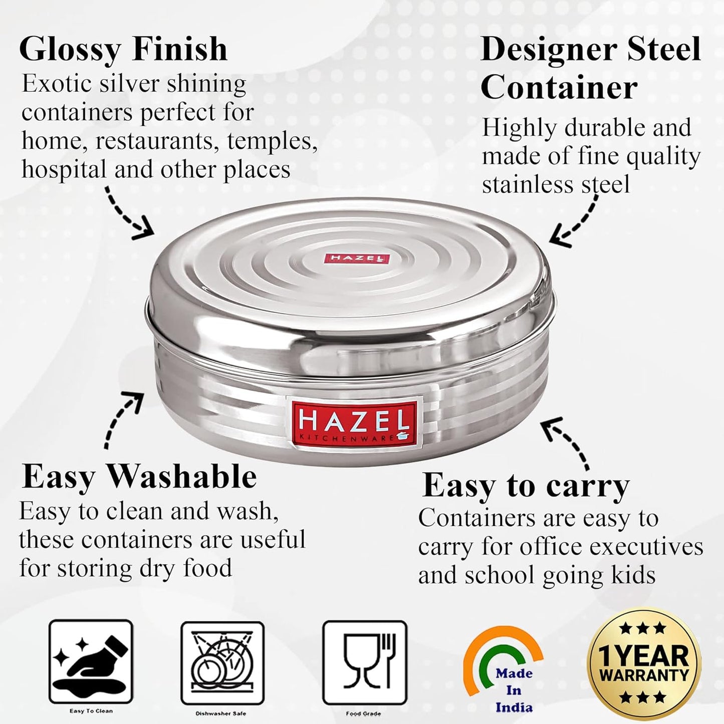 HAZEL Small Container For Kitchen|Steel Dabba of Capacity 400 ml - Dista