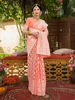 Thumbnail for Anouk Orange & Silver-Toned Woven Design Zari Art Silk Kanjeevaram Saree - Distacart