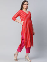 Thumbnail for Ahalyaa Women Red Striped Kurta with Trousers - Distacart