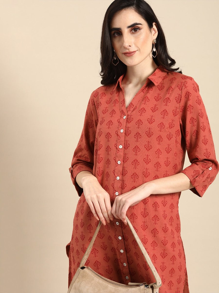 All About You Women Red Cotton Ethnic Motifs Printed Pathani Kurta - Distacart