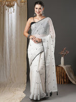 Thumbnail for Anouk White & Black Floral Printed Zari Silk Cotton Saree - Distacart