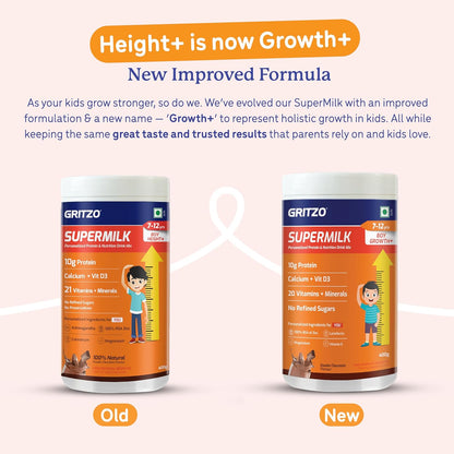 Gritzo SuperMilk Height+ (7-12y Boys), 10g Protein Powder - Double Chocolate - Distacart
