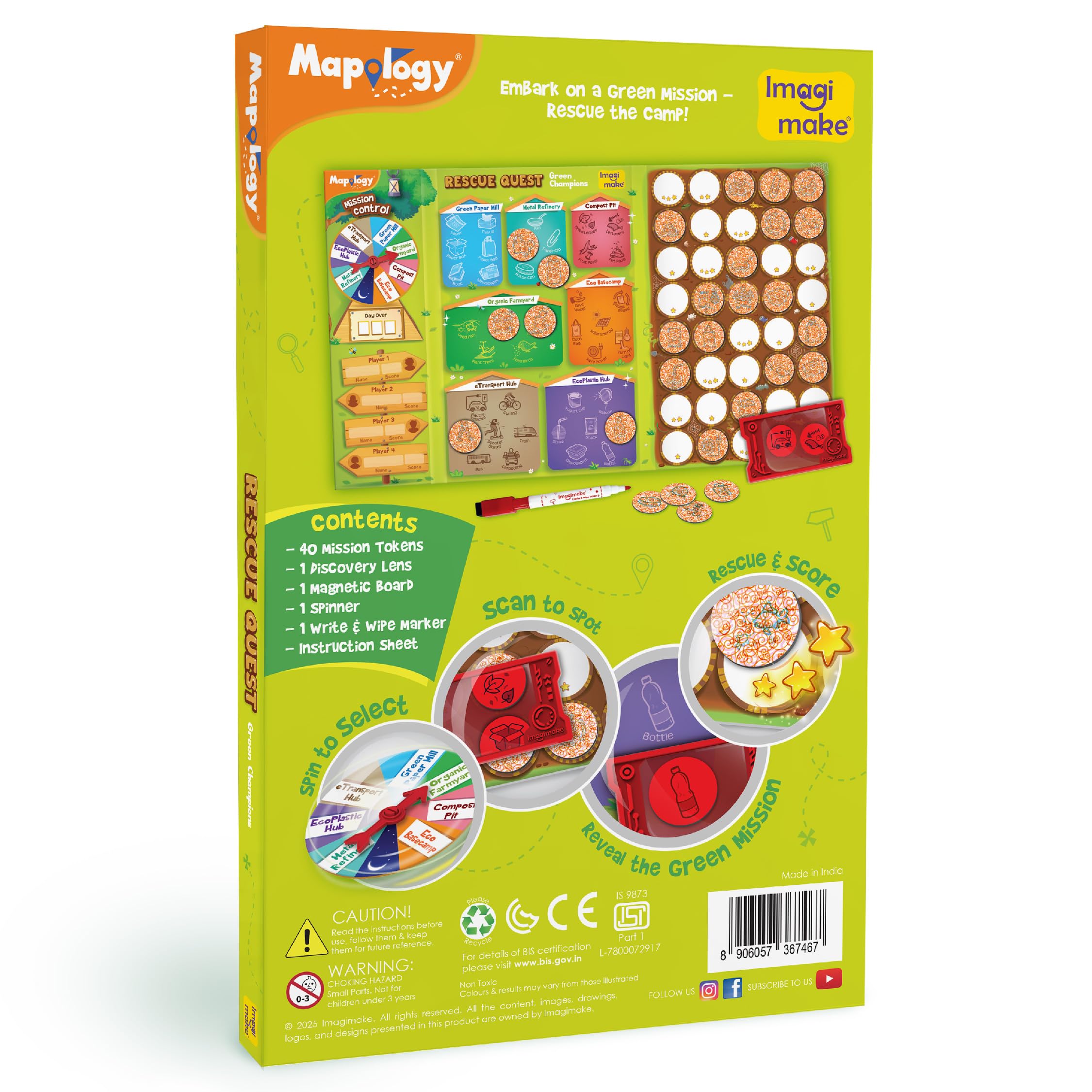 Imagimake Rescue Quest–Green Champions | Spin, Discover & Rescue Green Missions | Educational Fun Board Games for Friends & Family Night |Travel-Friendly Indoor Game |Gift for Kids Ages 5,6,7,8,9,10