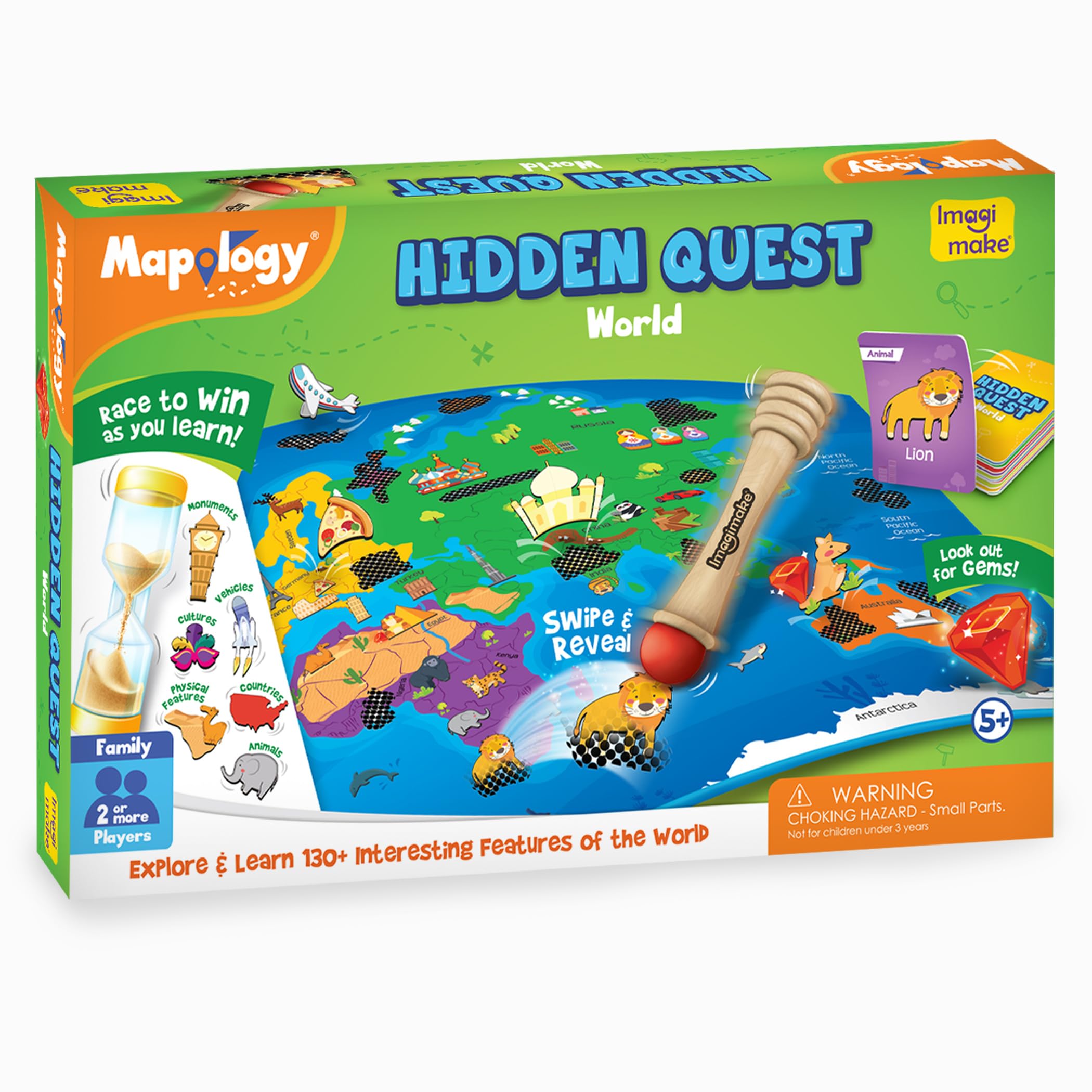 Imagimake Mapology Hidden Quest World Map Board Game | Magical Swipe & Reveal | Educational Toys for Ages 5-7 & 8-12 | Boys & Girls Toys Age 6-8 | Gifts for 10-Year-Old Boys